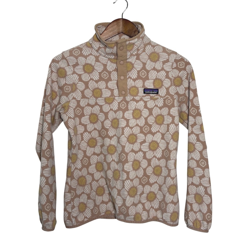 Patagonia Micro D Snap-T Fleece Pullover Tan Daisy Floral Print 26020 XS